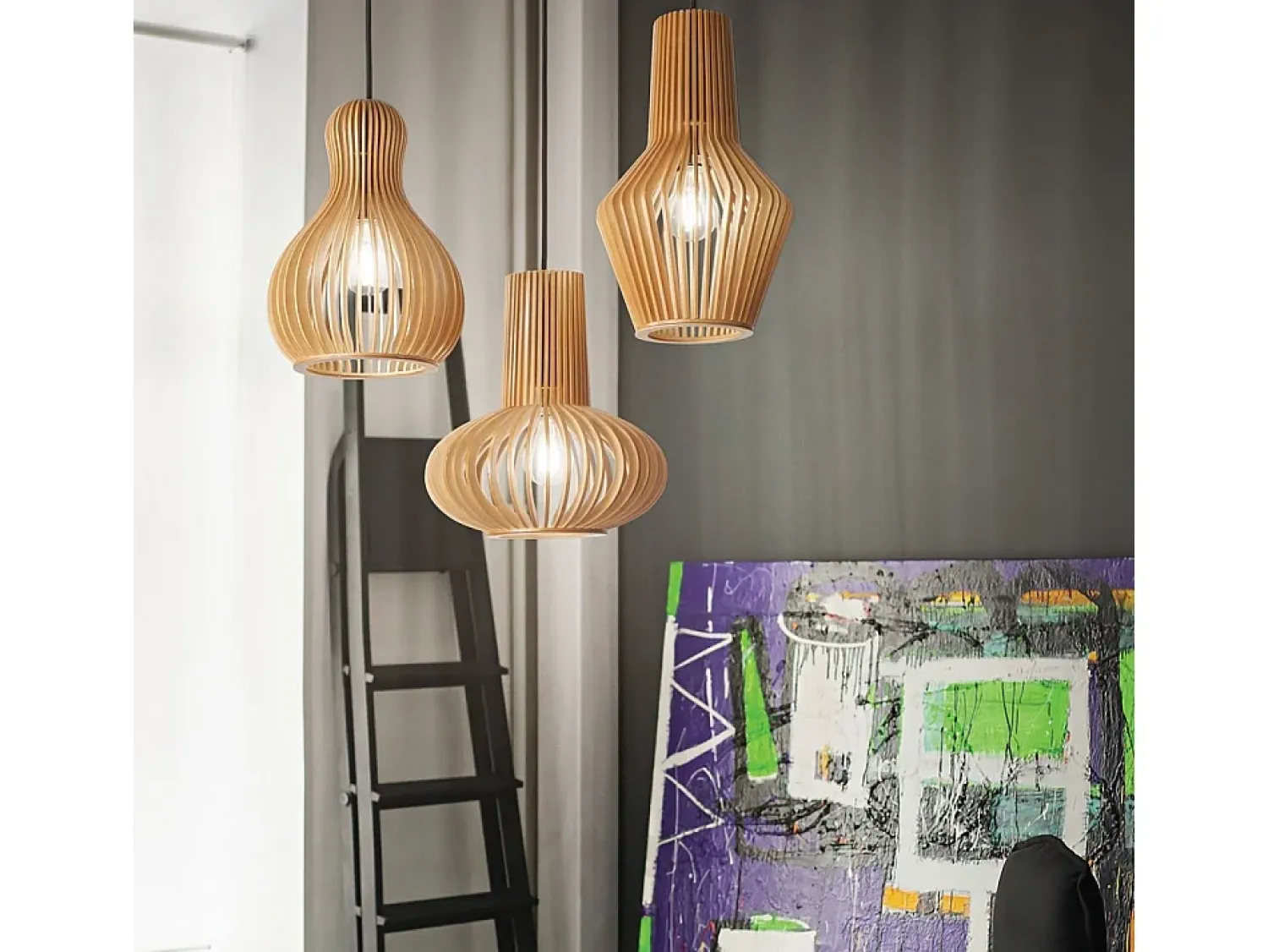 Outlet Ideal Lux Citrus - 1 lámpara colgante de techo de madera, E27 Marru00f3n