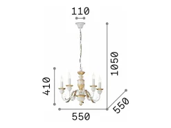 Ideal Lux Lámpara Suspendida^Dora - Lámpara de araña de 5 luces, acabado de latón antiguo, E14 Camel