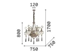New Ideal Lux Harem - Araña de luces ámbar con brazos múltiples, 9 luces, acabado de latón antiguo, E27 Camel