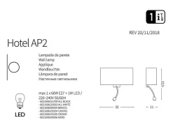 Outlet Ideal Lux Hotel - Aplique de pared interior 1 luz Blanca, E27 Blanco