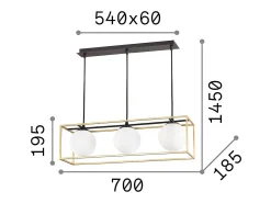 Ideal Lux Lámpara Suspendida^Lingotto - Lámpara de barra colgante de 3 luces Latón antiguo Camel