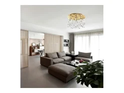Ideal Lux Moonlight - Lámpara colgante de techo semi empotrada grande con 12 luces, oro, G9