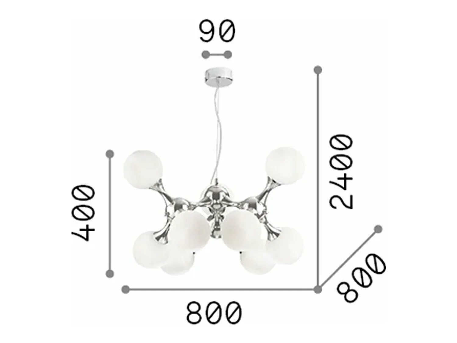 New Ideal Lux Nodi Bianco - Lámpara colgante de techo molecular pequeña de 9 luces, cromada, E14 Gris