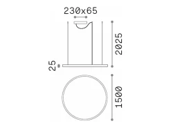 Ideal Lux ORACLE Lámpara de techo colgante LED integrada, redonda, regulable, delgada, DALI, 150 cm, blanca, 3000 K