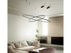 Ideal Lux ORACLE Lámpara de techo colgante LED integrada, delgada, redonda, regulable, DALI, 150 cm, negra, 3000 K