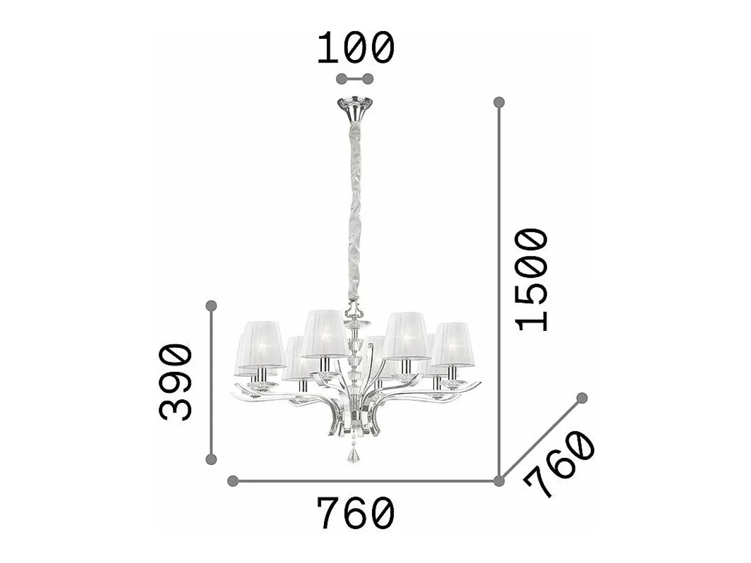 New Ideal Lux Pegaso - Lámpara colgante de 8 brazos con varios brazos, latón satinado Camel