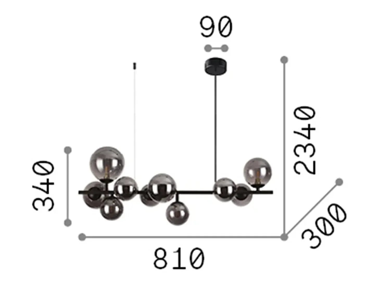 Ideal Lux PERLAGE Plafón colgante globo lineal 10 luces latón