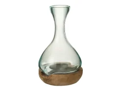 Discount J-Line Jarrón botella sobre madera de vidrio 19x21x29 cm Transparente