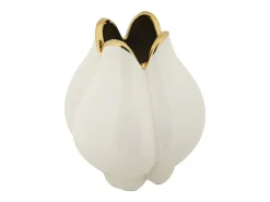 Sale Jarrón de cerámica con borde dorado Bud Blanco