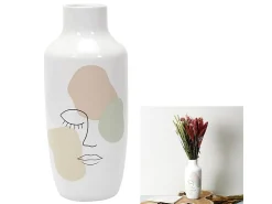 The Home Deco Factory Jarrón^Jarrón de Cerámica Poesía Formal Asimétrico 29 cm , Decoración Elegante y Práctica Blanco