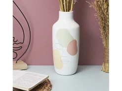 The Home Deco Factory Jarrón^Jarrón de Cerámica Poesía Formal Asimétrico 29 cm , Decoración Elegante y Práctica Blanco