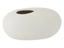 Jarrón ovalado de cerámica blanco mate de 25x15x13cm