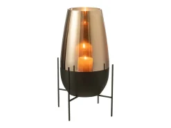 Online J-Line Jarrón ovalado de vidrio sobre base de metal negro de 26x47cm Gris
