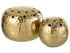 Discount J-Line Jarrón redondo con agujeros de metal 23x23x9 cm Dorado