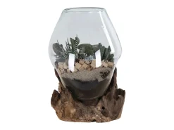 Clearance House Nordic Jarrón sobre base de madera de cristal 18x20 cm Transparente