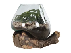 Clearance House Nordic Jarrón sobre base de madera de cristal 18x20 cm Transparente