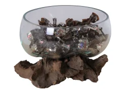 Clearance House Nordic Jarrón sobre rama de madera en vidrio 15x15x15 cm Transparente