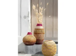 Sale J-Line Jarrón trenzado de madera 23x23x27 cm Multicolor