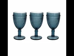 Juego de 3 copas azules 310 cc Dorico en cristal azul