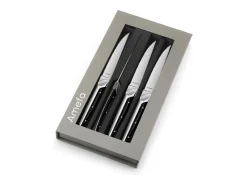 Amefa Cubierto^Juego de 4 cuchillos de carne Emperor - Estilo de alta gama, hoja dentada, mango bimaterial ABS y acero inoxidable Gris