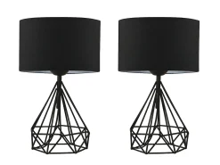 Juego de 2 lámparas de mesa de metal negro y pantalla tela negro - 24 x 15 x 41 cm - ANAIA
