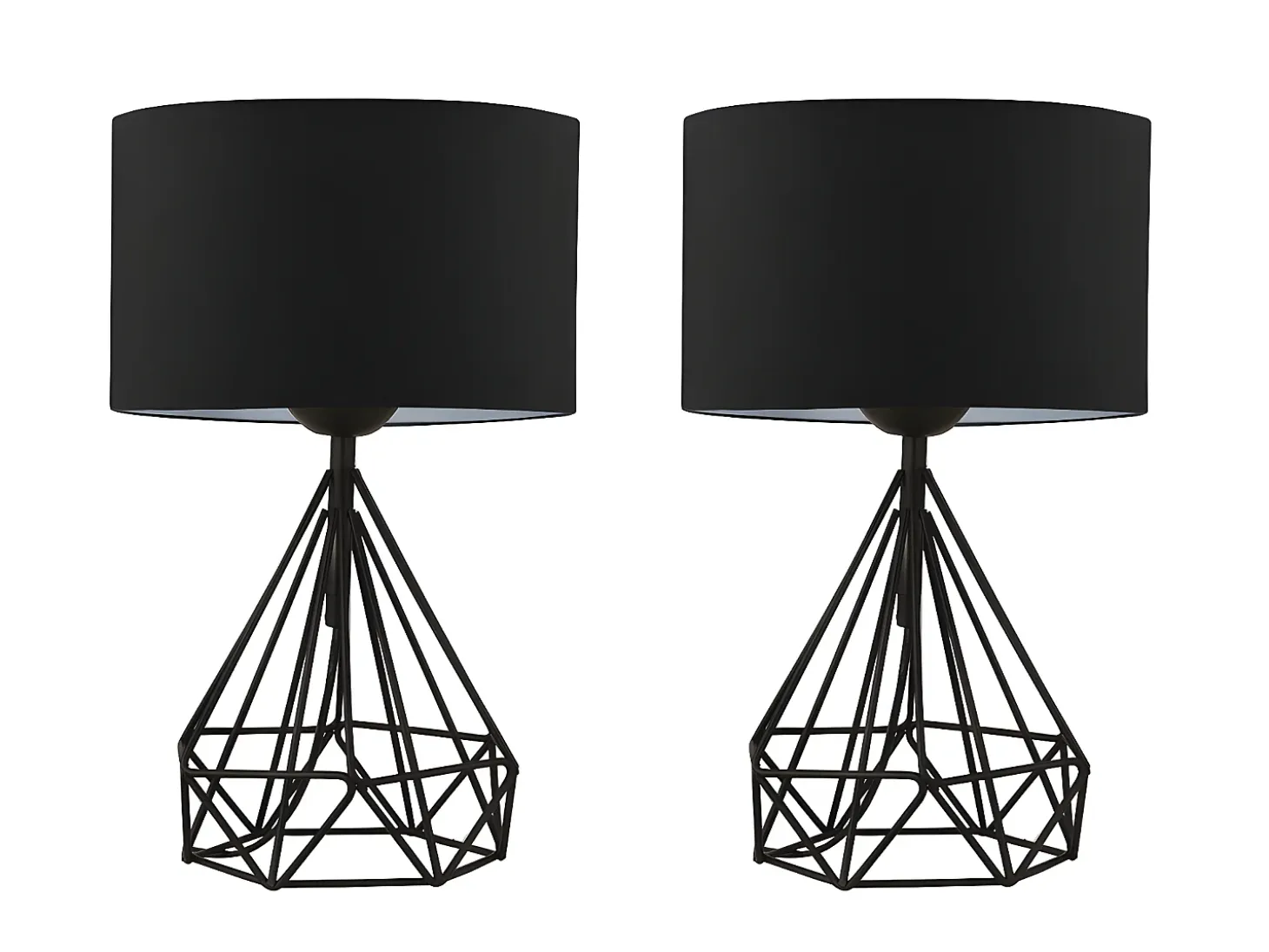 Juego de 2 lámparas de mesa de metal negro y pantalla tela negro - 24 x 15 x 41 cm - ANAIA