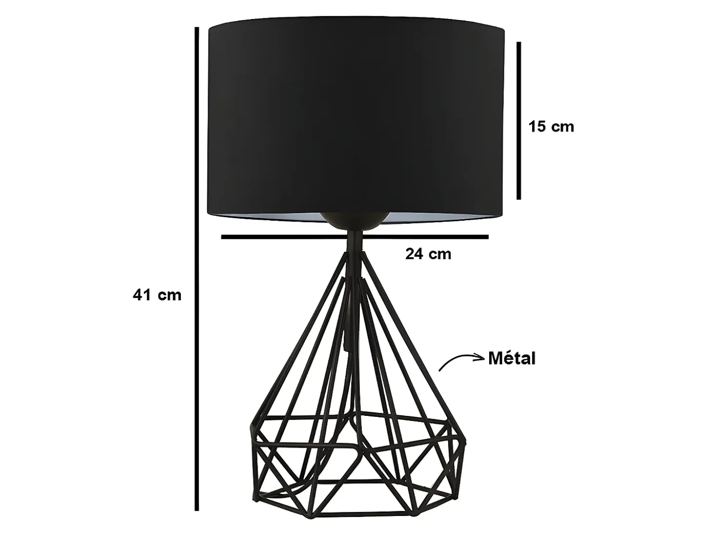 Juego de 2 lámparas de mesa de metal negro y pantalla tela negro - 24 x 15 x 41 cm - ANAIA