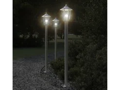 Online Helloshop26 Juego de 3 lámparas de pie de exterior plateadas 120 cm acero inoxidable Plata 02_0042557 Gris