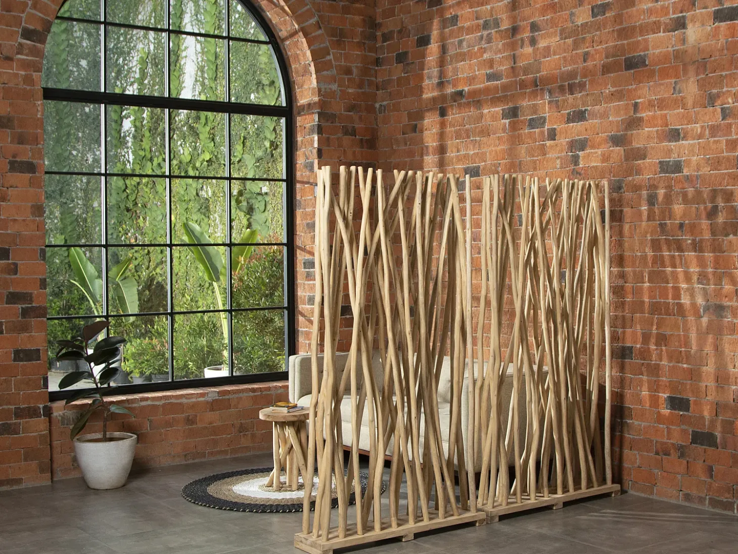 Juego de 2 separadores de ambientes de madera de teca - L. 100 x P. 25 x H. 180 cm - Natural - GAYANA