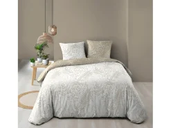 Juego de cama Cassia 260x240 cm 100% algodón reversible taupe con 2 fundas 63x63 cm, tejido 57 hilos/cm², certificado Oeko-Tex