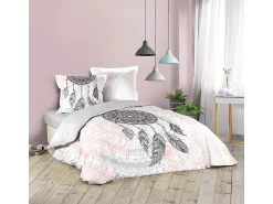 Douceur d'intérieur Ropa De Cama^Juego de Cama de 3 Piezas Namasté 200x200 cm en Algodón 100% con Estampado de Atrapasueños Rosa
