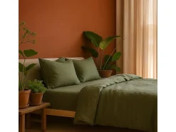 Discount Promo Linge Juego de cama de gasa de algodón 240 x 220 cm Verde