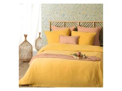 Atmosphera Juego de cama de gasa de algodón liso 240 x 220 cm Mostaza