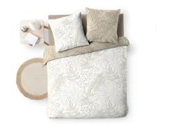 Juego de cama reversible Cassia 240x220 cm en algodón 100% Oeko-Tex con motivo floral beige con 2 fundas de almohada 63x63 cm