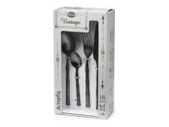 Juego de cubiertos de 16 piezas Karma Negro mate - Decoración vegetal de bambú - Acero inoxidable - Caja de regalo