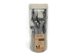 Cubierto^Juego de cubiertos de paja taupe de 24 piezas con mangos trenzados de polipropileno Topo