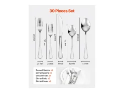 Juego de Cubiertos Juego de Cubiertos de Acero Inoxidable de 30 Piezas, para 6 Personas, para Utensilios de Cocina.