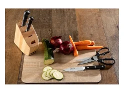 Hot ARCOS Juego de cuchillos Serie Ópera + Tijeras de Acero Inoxidable con Soporte de Madera Gris