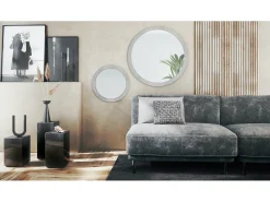 Outlet Juego de espejos Globo 50 y 80 cm, 2 espejos de pared redondos decorativos para pasillo y salón con marco de MDF en hormigón oxidado Color natural oscuro