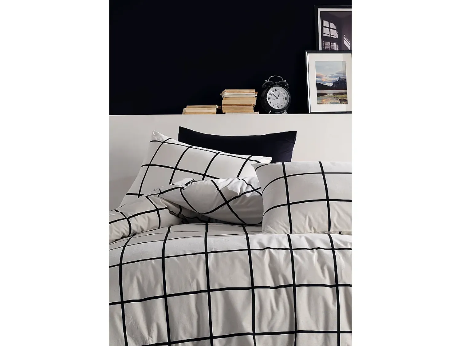 Blanc avenue Ropa De Cama^Juego de funda de edredón +funda de almohada 100% algodón "Carreaux noir" Negro