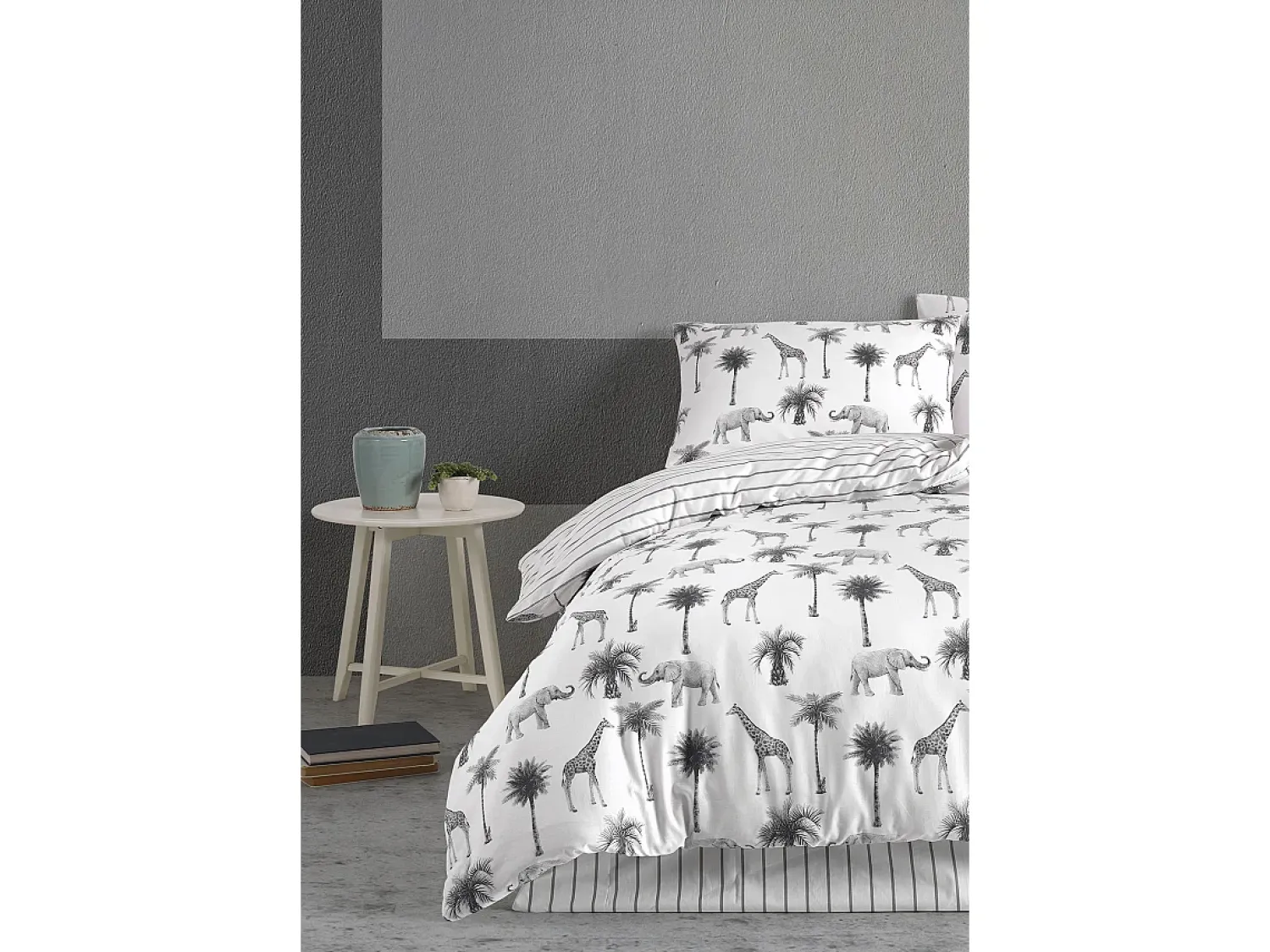 Discount Blanc avenue Juego de funda de edredón +funda de almohada 100% algodón "Jungle" Gris