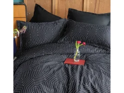 Juego de funda de edredón 240x220 cm+ 2 fundas de almohada 63x63cm de satén de algodón "Strada black"