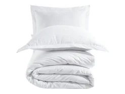 Best Blanc avenue Juego de funda de edredón + 2 fundas de almohada 63x63cm de satén de algodón rayas Blanco