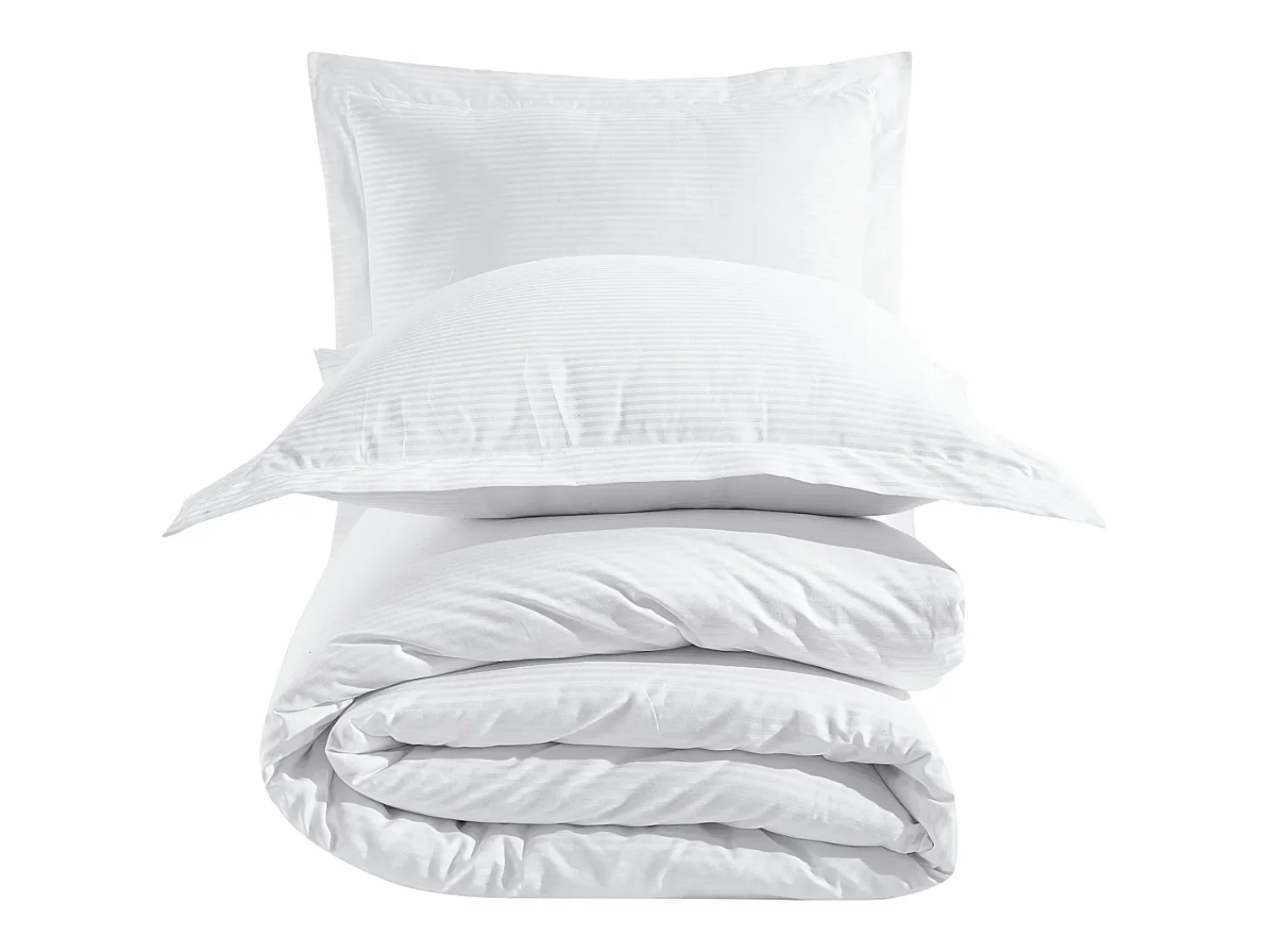 Best Blanc avenue Juego de funda de edredón + 2 fundas de almohada 63x63cm de satén de algodón rayas Blanco