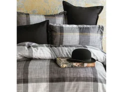 Hot Blanc avenue Juego de funda de edredón 240x220 cm+ 2 fundas de almohada 63x63cm de satén de algodón "Dunloe" Negro
