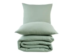 Juego de funda de edredón + 2 fundas de almohada de gasa de algodón-Verde celadón