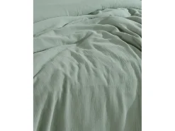 Juego de funda de edredón + 2 fundas de almohada de gasa de algodón-Verde celadón
