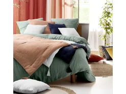 New Promo Linge Juego de sábanas de gasa de algodón 240 x 220 cm Verde