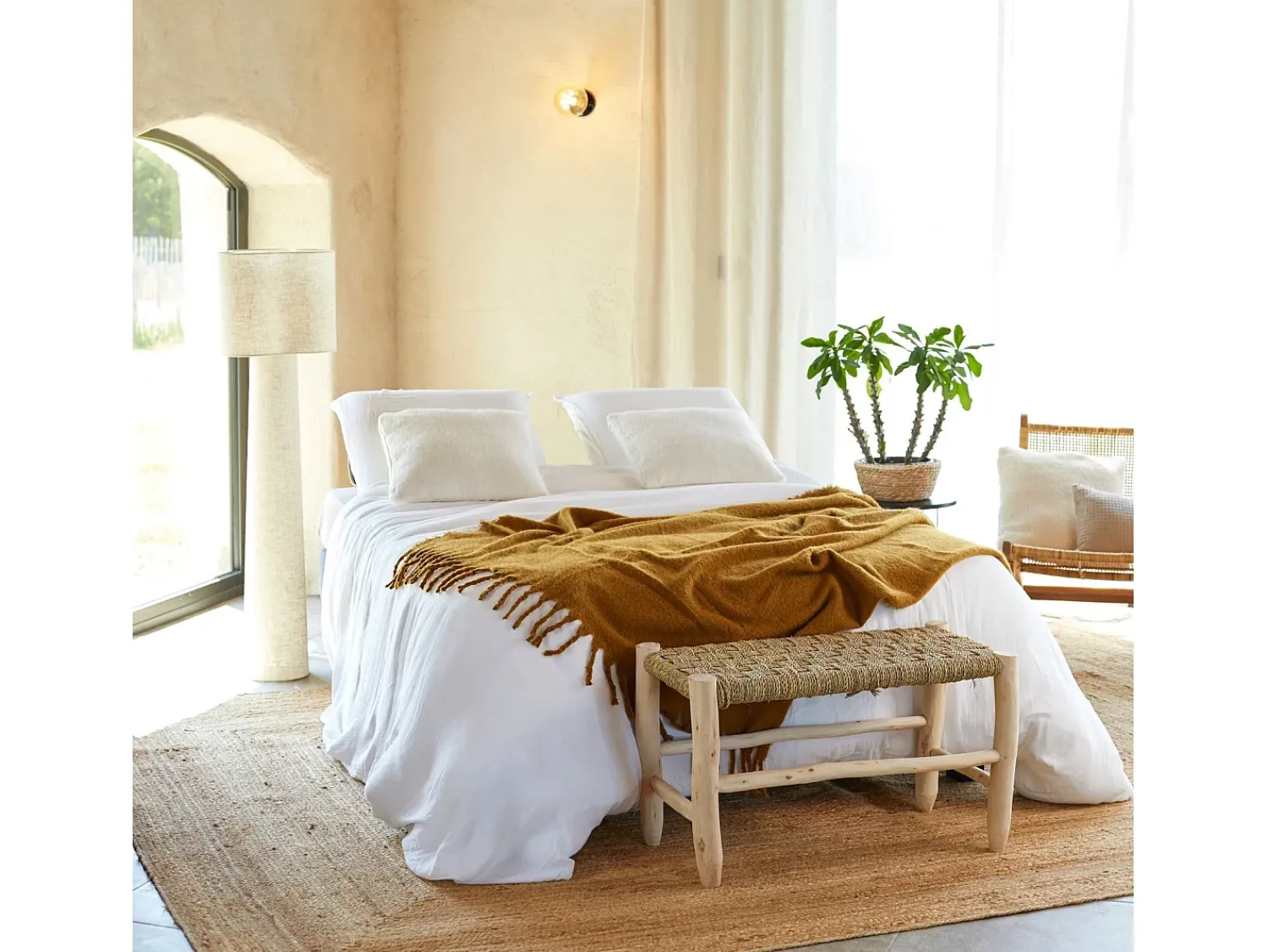 Douceur d'intérieur Ropa De Cama^Juego de sábanas de gasa de algodón 260 x 240 cm Blanco