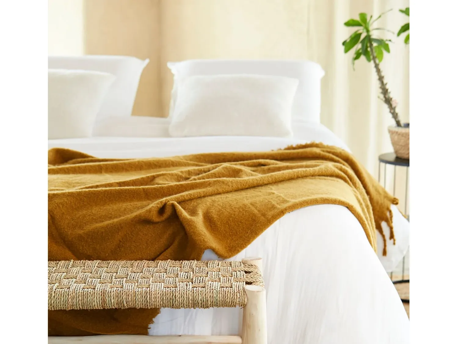 Douceur d'intérieur Ropa De Cama^Juego de sábanas de gasa de algodón 260 x 240 cm Blanco